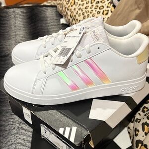 Adidas Women's White Sneakers with Iridescent Accents